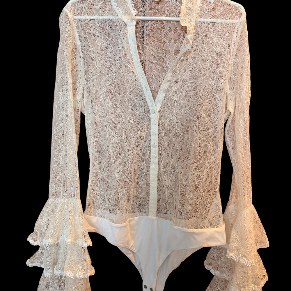 Jonathan Simkhai Lace Bodysuit in Cream